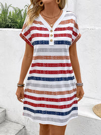 Striped V-Neck Short Sleeve Dress - Chic Innovations, LLC