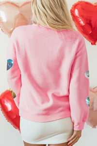 Valentine’s Day Sequin Heart Long Sleeve Sweatshirt