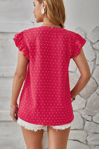 Swiss Dot Ruffled Cap Sleeve T-Shirt - Chic Innovations, LLC