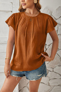 Round Neck Keyhole Cap Sleeve T-Shirt - Chic Innovations, LLC