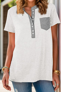 Full Size Half Button Short Sleeve T-Shirt - Chic Innovations, LLC