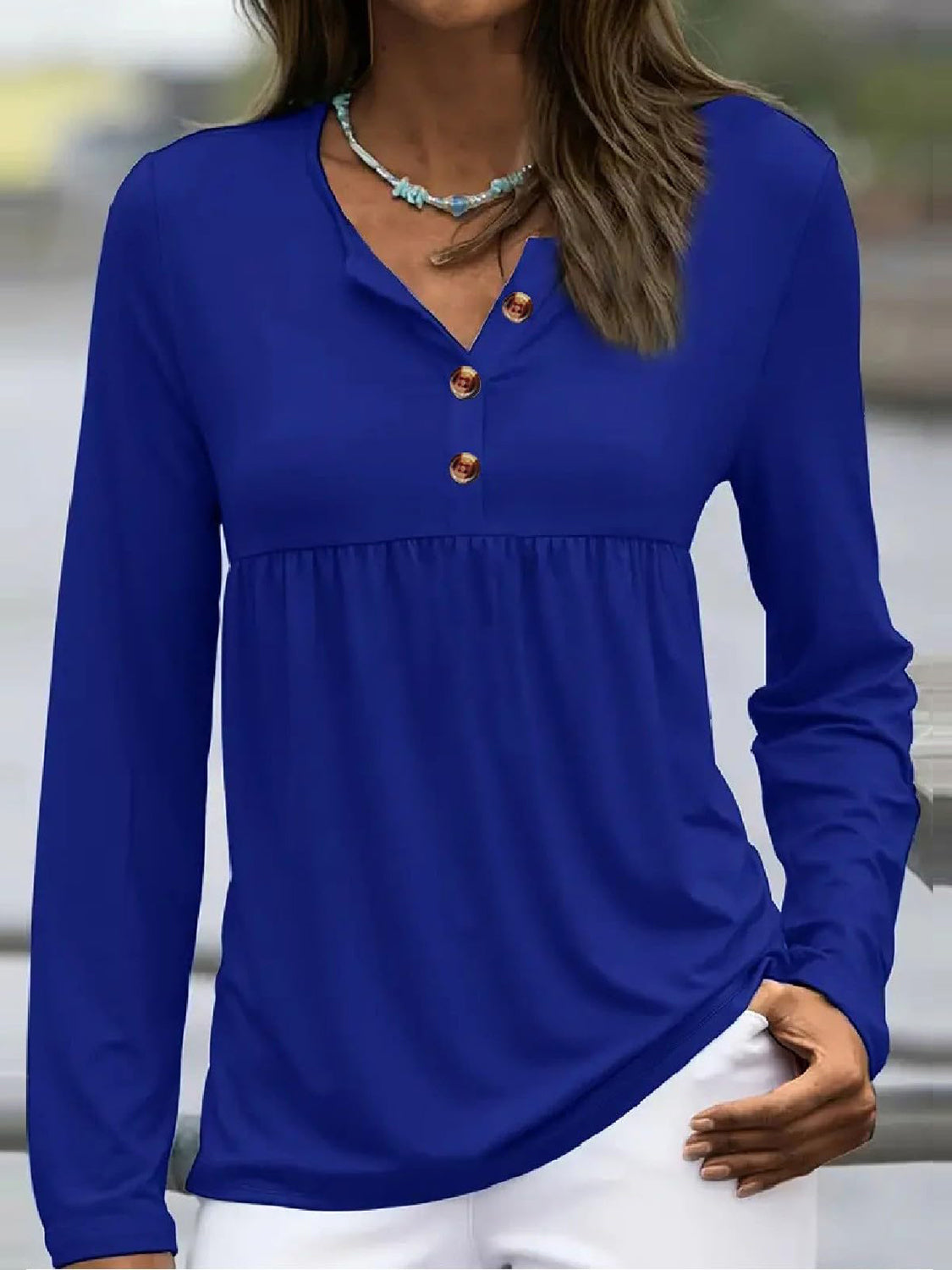 Half Button Long Sleeve T-Shirt - Chic Innovations, LLC