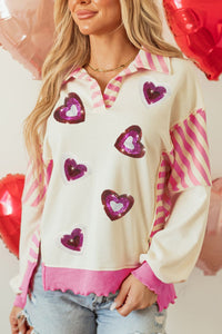 Valentine’s Day Sequin Heart Long Sleeve Sweatshirt