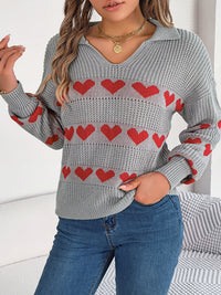 Johnny Collar Heart Long Sleeve Sweater