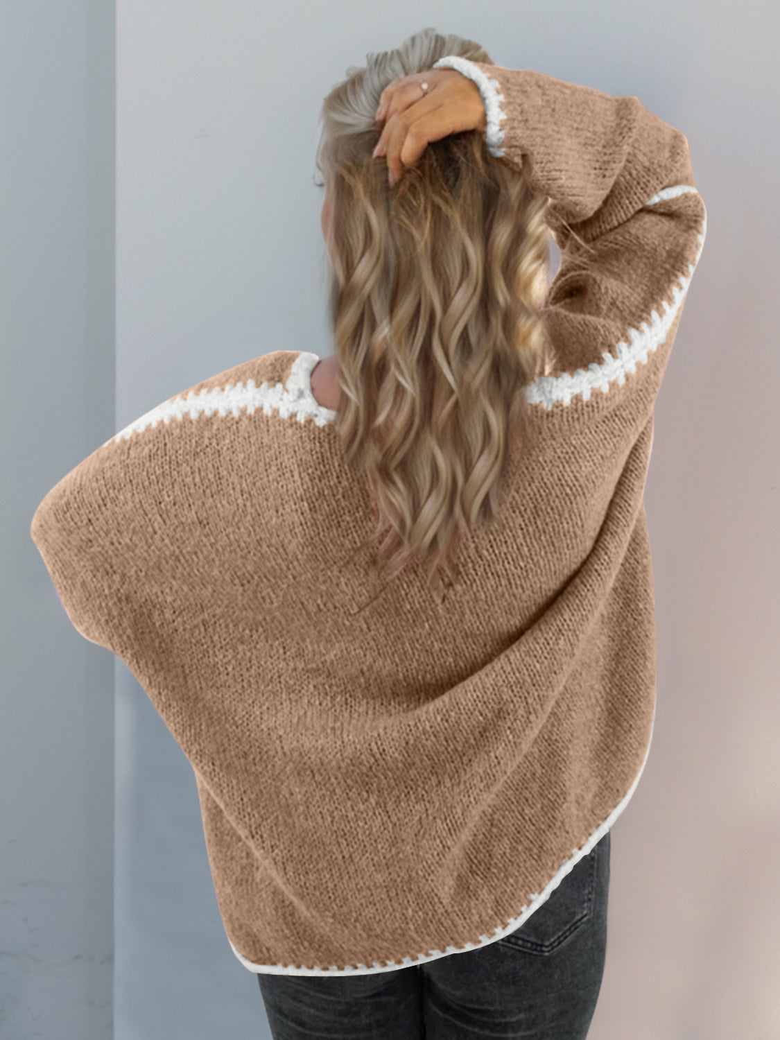 Double Take Contrast Dropped Shoulder Cardigan