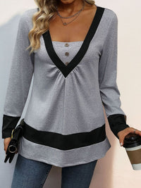 Perfee Contrast Long Sleeve T-Shirt - Chic Innovations, LLC