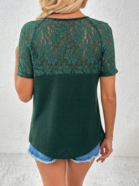 Ivy Lane Lace Detail V-Neck Short Sleeve T-Shirt - Chic Innovations, LLC