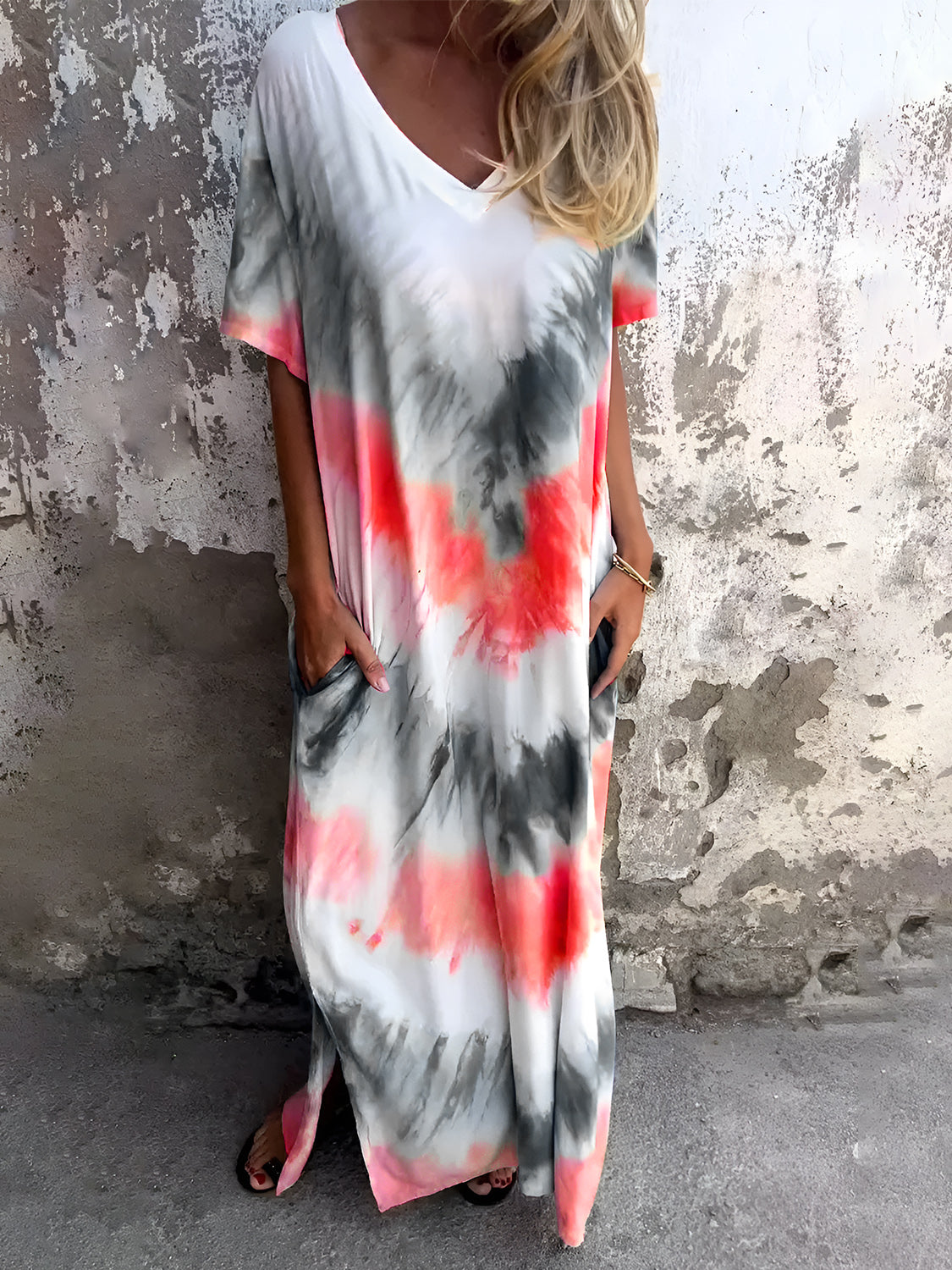 Full Size Pocketed Tie-Dye Short Sleeve Dress - Chic Innovations, LLC