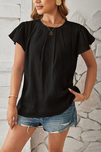 Round Neck Keyhole Cap Sleeve T-Shirt - Chic Innovations, LLC