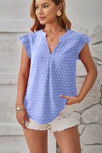 Swiss Dot Ruffled Cap Sleeve T-Shirt - Chic Innovations, LLC