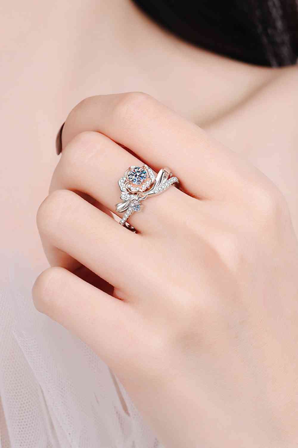 925 Sterling Silver Rose-Shaped Moissanite Ring - Chic Innovations, LLC