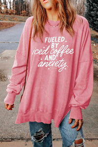 Slogan Graphic Dropped Shoulder Slit Sweatshirt - Chic Innovations, LLC