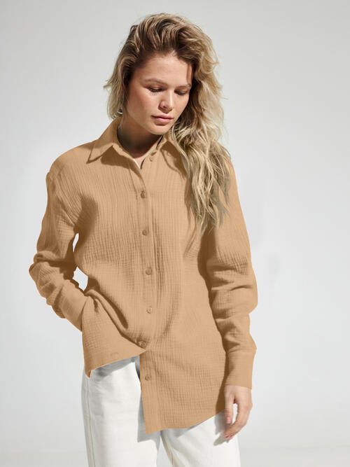 Textured Button Up Long Sleeve Shirt - Chic Innovations, LLC