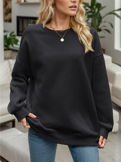 Round Neck Long Sleeve Sweatshirt - Chic Innovations, LLC