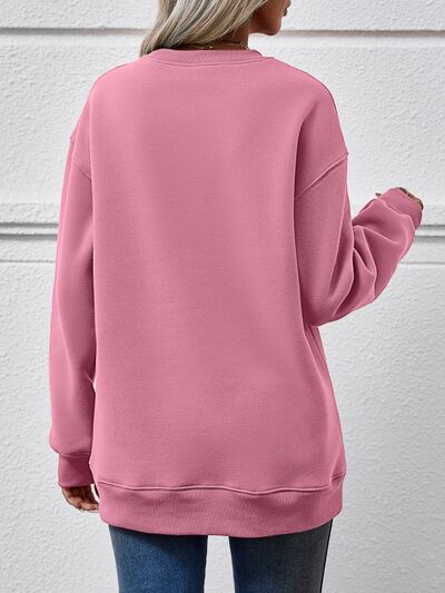 Letter Graphic Round Neck Sweatshirt - Chic Innovations, LLC