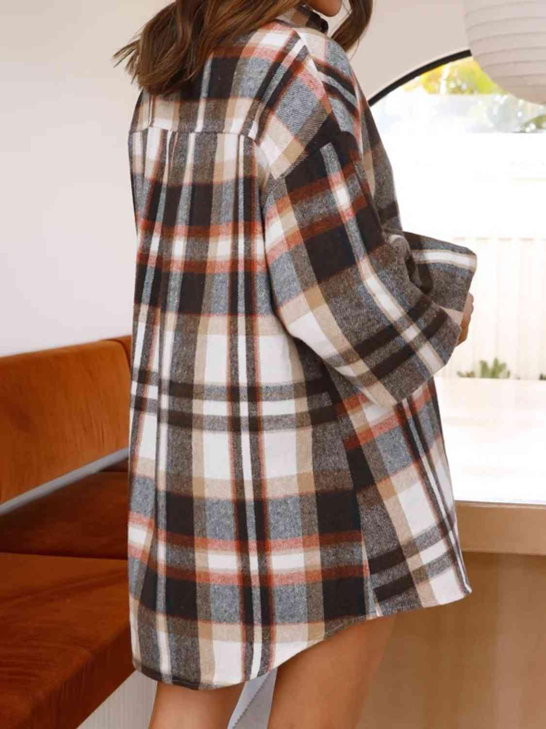 Plaid Lantern Sleeve Shirt - Chic Innovations, LLC