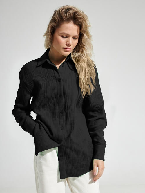 Textured Button Up Long Sleeve Shirt - Chic Innovations, LLC