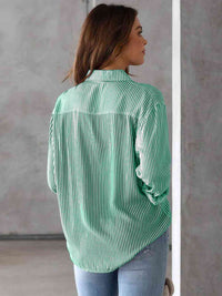 Striped Collared Neck Shirt with Pocket - Chic Innovations, LLC