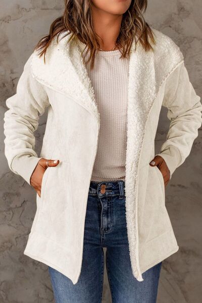 Open Front Long Sleeve Sherpa Jacket with Pockets - Chic Innovations, LLC