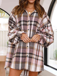 Plaid Lantern Sleeve Shirt - Chic Innovations, LLC