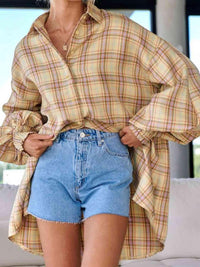 Plaid Lantern Sleeve Shirt - Chic Innovations, LLC