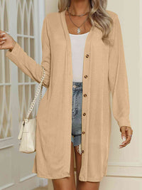 V-Neck Button Up Long Sleeve Cardigan - Chic Innovations, LLC