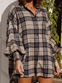 Plaid Lantern Sleeve Shirt - Chic Innovations, LLC