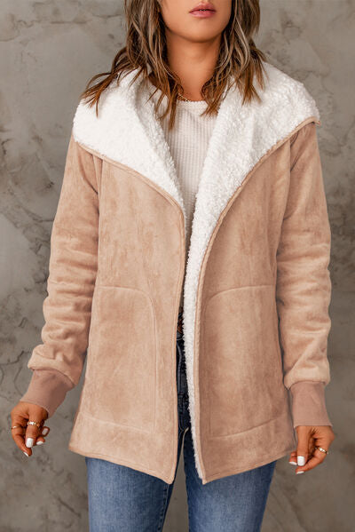 Open Front Long Sleeve Sherpa Jacket with Pockets - Chic Innovations, LLC