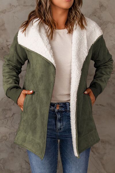 Open Front Long Sleeve Sherpa Jacket with Pockets - Chic Innovations, LLC