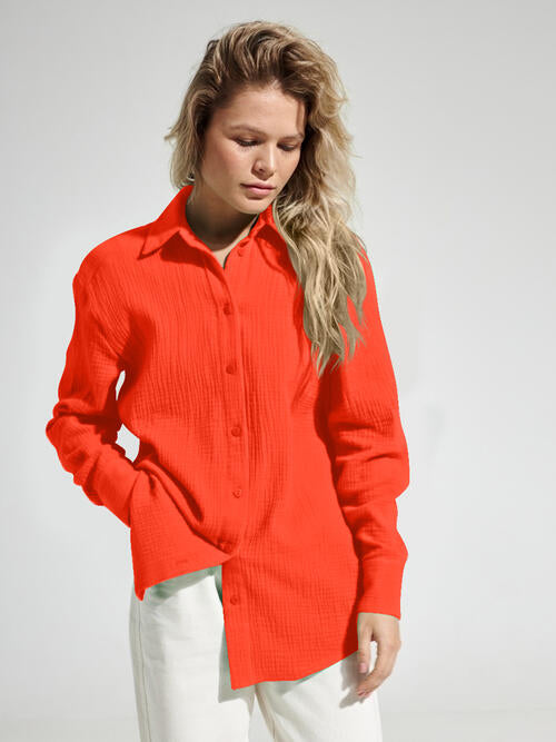 Textured Button Up Long Sleeve Shirt - Chic Innovations, LLC