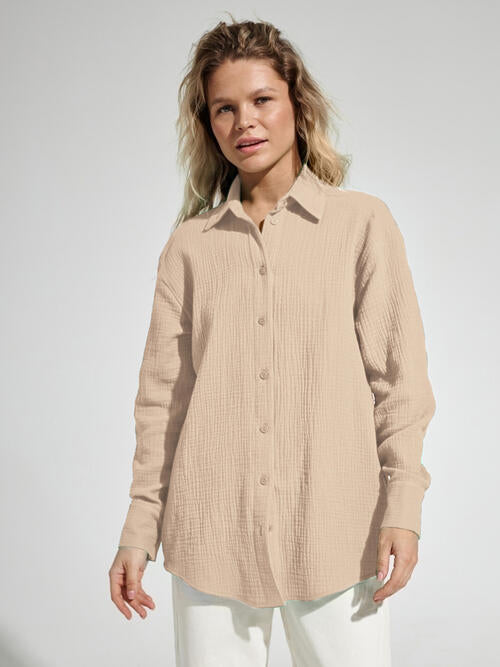 Textured Button Up Long Sleeve Shirt - Chic Innovations, LLC